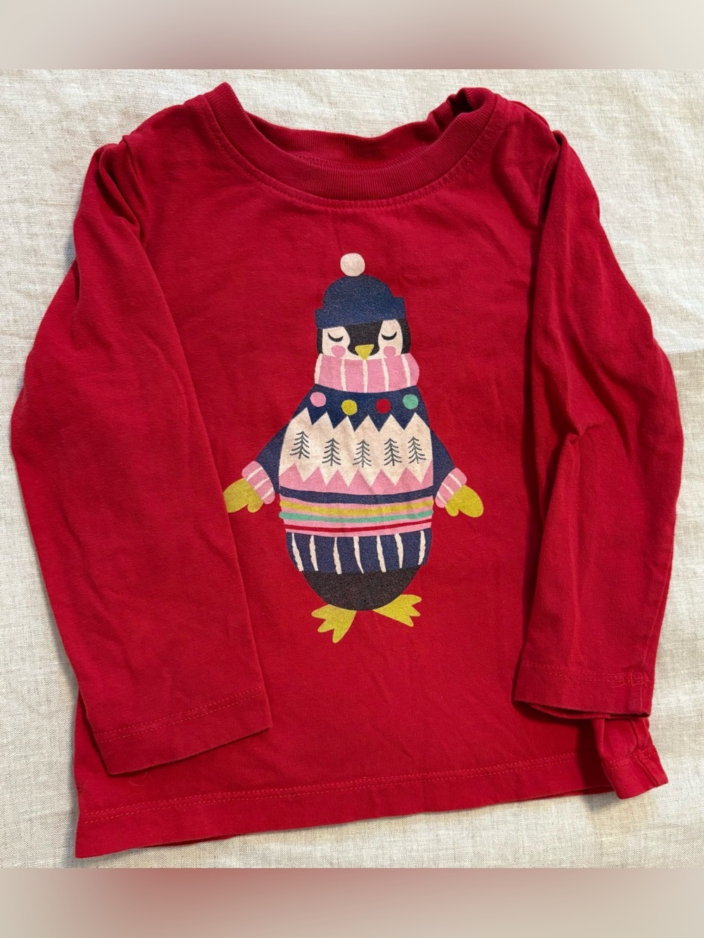 Hanna Andersson 2T Red Long Sleeve Graphic Tee Cozy Winter Penguin